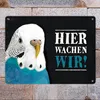 Hier wachen wir! Metallschild XL mit Wellensittich blau Produktbild-Vorschau 2