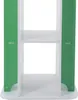 A close-up, front-facing view of a white and green bookshelf. Náhled obrázku produktu