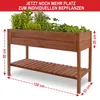 A wooden raised garden bed filled with plants, with dimensions indicated by measurement lines and text. Produktbild-Vorschau