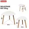 A set of two nesting tables with white triangular tops and wooden legs, shown with dimensions and load capacity. Anteprima dell’immagine prodotto
