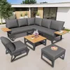 L-Form Garten Sofa Set mit Holzarmlehnen / Wetterfeste Produktbild-Vorschau 10