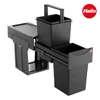 A black kitchen waste sorter with two bins, mounted on sliders, shown against a white background. Voir les images du produit