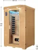 A full-shot of a wooden infrared sauna cabin. Produktbild-Vorschau
