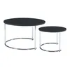 Two nesting coffee tables with black circular tops and chrome-colored metal frames. Produktbild-Vorschau
