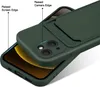 A dark green phone case is shown on top of a smartphone, highlighting its features. Produktbild-Vorschau