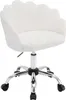 A white, plush office chair with a scallop-shaped backrest and a chrome base with wheels. Produktbild-Vorschau