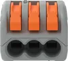 A close-up, front-facing view of a three-port electrical connector. Náhľad obrázku produktu