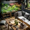 A living room with a large aquarium and a sofa. Anteprima dell’immagine prodotto