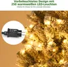 A close-up of a snow-covered artificial Christmas tree with warm white LED lights, and a power adapter in a circular inset. Produktbild-Vorschau