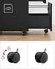 A collage showing a black filing cabinet on wheels, with close-ups of the casters. Produktbild-Vorschau