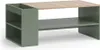 A modern coffee table with a green base and a wood-effect top, featuring built-in shelving. Náhled obrázku produktu
