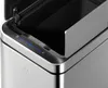 Close-up of the top of a stainless steel trash can with the lid open. Podgląd zdjęcia produktu