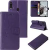 A collage of images showing a purple floral butterfly flip phone case for a Samsung Galaxy A20e. Produktbild-Vorschau