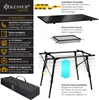 Collage of product images and descriptive text highlighting features of a KESSER outdoor camping table. Produktbild-Vorschau
