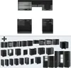 A collection of black high-gloss kitchen cabinets arranged in a grid. Produktbild-Vorschau