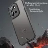 A dark smartphone case is shown falling towards rocks and fire, illustrating its protective features. Produktbild-Vorschau
