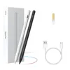 A product shot of two stylus pens, their packaging, and accessories on a white background. Produktbild-Vorschau