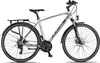 A silver and black trekking bicycle is shown against a white background. Produktbild-Vorschau
