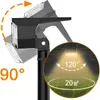 A solar spotlight with adjustable angles and a diagram showing its light coverage. Anteprima dell’immagine prodotto