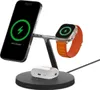 A Belkin MagSafe 3-in-1 wireless charger with an iPhone, Apple Watch, and AirPods Pro charging. Podgląd zdjęcia produktu