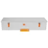 A silver aluminum toolbox with orange latches and a small orange logo on a white background. Produktbild-Vorschau