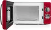 An open red microwave with a glass turntable inside, shown from a front-facing angle. Anteprima dell’immagine prodotto