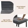 Close-up shots of a dark gray velvet chair cushion, with text highlighting its material and quality. Voir les images du produit