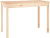 A plain studio shot of a wooden dining table.