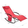 A red rocking lounge chair with dimensions indicated by measurement lines and text. Produktbild-Vorschau