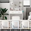 A white vanity table with a mirror and stool, shown with different lighting options. Náhled obrázku produktu