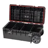 An open black toolbox with red trim, showing its interior compartments and wheels. Náhled obrázku produktu