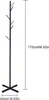 A black metal coat rack with a tree-like design and multiple hooks, shown standing on a white background with dimensions indicated. Voir les images du produit