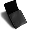 A black leather flip sleeve for a phone, shown open. Anteprima dell’immagine prodotto