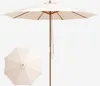 A beige patio umbrella is shown in two views: fully open and closed. Náhľad obrázku produktu
