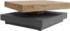 A modern coffee table with a wooden top and a dark gray base, presented against a white background. Anteprima dell’immagine prodotto