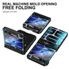 Three flip phones with protective cases are displayed against a white background. One case has a graphic design with letters. Produktbild-Vorschau