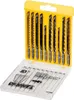 A set of jigsaw blades in a yellow and clear plastic case. Náhled obrázku produktu