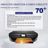 A marketing image showing a printer and a list of compatible printer models. Produktbild-Vorschau