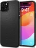 A black phone case is shown next to a smartphone displaying the time and date. Produktbild-Vorschau