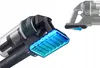 Close-up of a vacuum cleaner's brush head, highlighted with blue light, showing its texture and design, with a smaller inset image demonstrating its movement. Anteprima dell’immagine prodotto