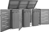 A grey metal trash bin enclosure with three bins inside, doors open. Náhled obrázku produktu