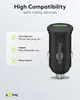 A black car charger with a green USB port is shown next to a list of compatible devices. Anteprima dell’immagine prodotto