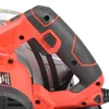 A close-up view of the handle and part of the body of a red and black circular saw. Produktbild-Vorschau