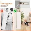 A collage showing an anti-tip kit installation and a baby crawling near a bookshelf. Podgląd zdjęcia produktu