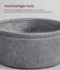 Close-up of the textured fabric of a basket with descriptive text overlay. Produktbild-Vorschau