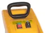 A close-up view of the control panel of a yellow garden shredder, showing buttons and a handle. Produktbild-Vorschau