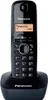 A black Panasonic cordless phone is shown in its charging cradle against a white background. Podgląd zdjęcia produktu