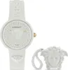 A white Versace watch with a Medusa head design on the dial and a matching bracelet, presented on a white background. Náhled obrázku produktu