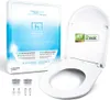 A white toilet seat and lid are shown next to their packaging. Produktbild-Vorschau