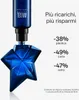 A refillable perfume bottle being refilled, with text highlighting savings. Produktbild-Vorschau